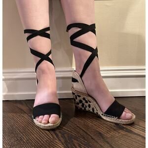 VINCE CAMUTO Levernta Lace-Up Platform Sandal Black Leopard Shoes 8M